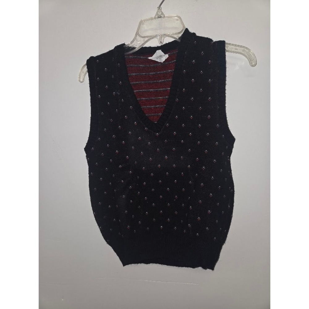Uniforms To You Vintage Knit Sweater Vest Black Red White Pattern V-Neck Medium